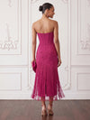 Jersey Sheath Strapless Midi Cocktail Dresses with Fringe