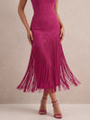 Jersey Sheath Strapless Midi Cocktail Dresses with Fringe