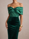 Velvet Sheath Off Shoulder Midi Cocktail Dresses with Boned Satin Corset Bodice