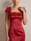 Satin Sheath Square Neck Midi Cocktail Dresses with 3D Flowers