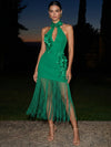 Jersey Sheath Halter Midi Cocktail Dresses with 3D Flowers