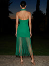 Jersey Sheath Halter Midi Cocktail Dresses with 3D Flowers