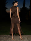 Satin Sheath Crew Neck Midi Cocktail Dresses with Fringes