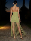 Velvet Bodycon High Neck Maxi Cocktail Dresses with  Drop Waist