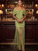 Jersey Bodycon Off Shoulder Maxi Cocktail Dresses with Oversized Bow