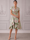 Jacquard A-Line Stand Collar Midi Cocktail Dresses with Ruffles