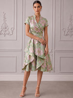 Jacquard A-Line Stand Collar Midi Cocktail Dresses with Ruffles