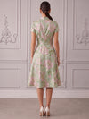 Jacquard A-Line Stand Collar Midi Cocktail Dresses with Ruffles