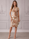 Jacquard Sheath Stand Collar Midi Cocktail Dresses with Pleated