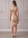 Jacquard Sheath Stand Collar Midi Cocktail Dresses with Pleated