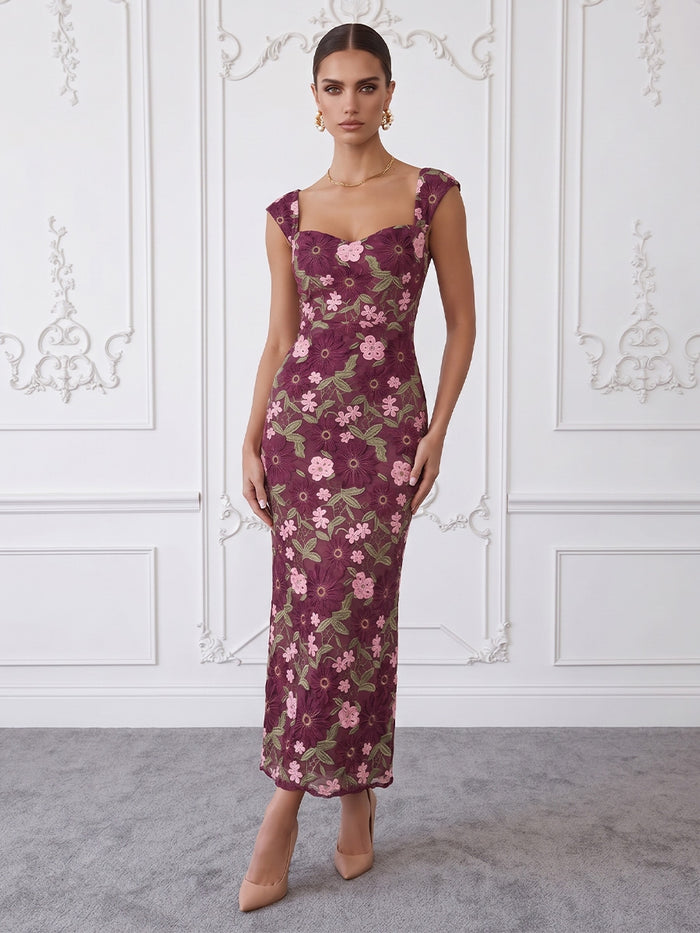 3D Flower Lace Sheath Sweetheart Midi Cocktail Dresses with Floral Embroidery