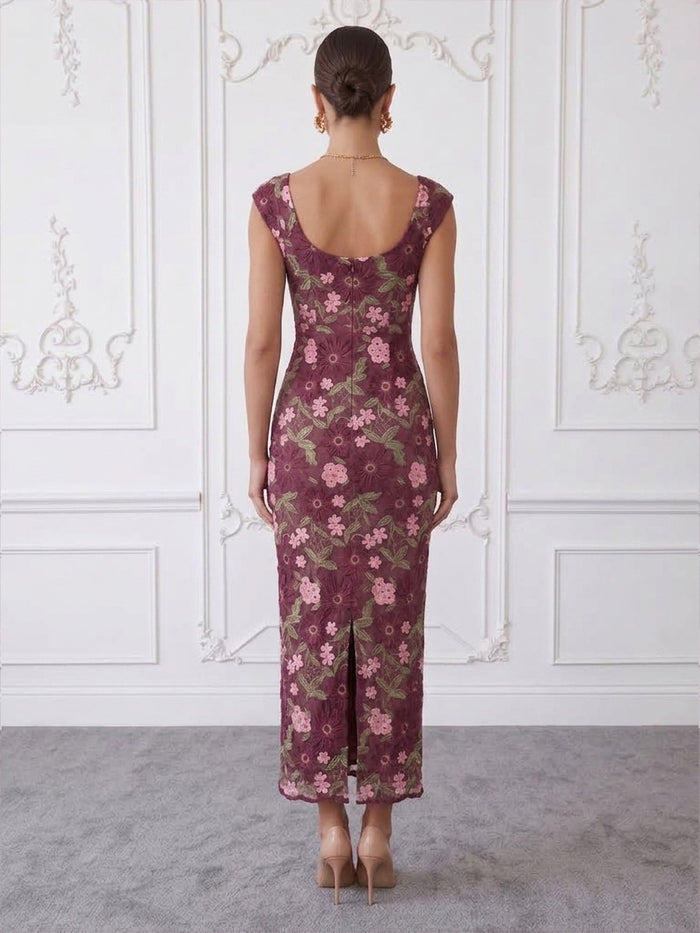 3D Flower Lace Sheath Sweetheart Midi Cocktail Dresses with Floral Embroidery