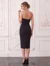 Jersey Sheath Strapless Midi Cocktail Dresses with 3D Flowers