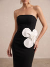 Jersey Sheath Strapless Midi Cocktail Dresses with 3D Flowers