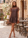 Organza A-Line High Neck Mini Cocktail Dresses with Ruched