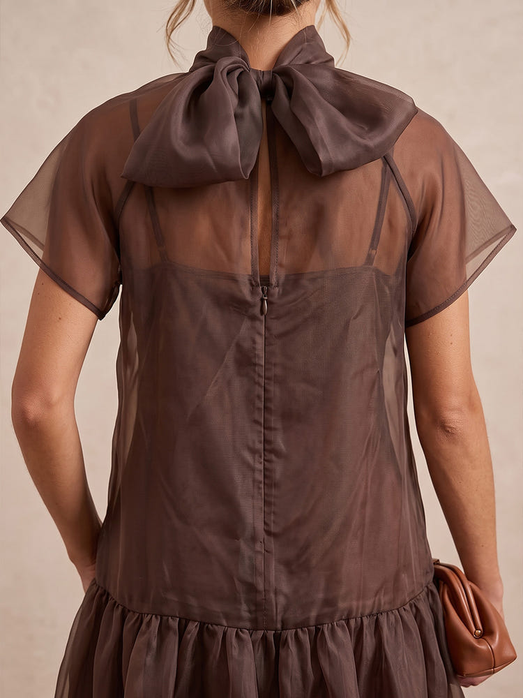 Organza A-Line High Neck Mini Cocktail Dresses with Ruched