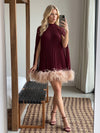 Chiffon A-Line High Neck Mini Cocktail Dresses with Delicate Pleated