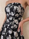 Jacquard A-Line Strapless Midi Cocktail Dresses with Pleated