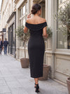 Jersey Sheath Off Shoulder Midi Cocktail Dresses with Side Waist Ruched
