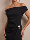 Jersey Sheath Off Shoulder Midi Cocktail Dresses with Side Waist Ruched