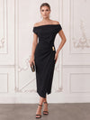 Jersey Sheath Off Shoulder Midi Cocktail Dresses with Side Waist Ruched
