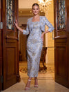 Jacquard Sheath Strapless Midi Cocktail Dresses with Jacket