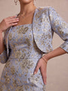 Jacquard Sheath Strapless Midi Cocktail Dresses with Jacket
