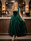 Velvet A-Line Square Neck Midi Cocktail Dresses with Bow