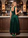 Velvet A-Line Square Neck Midi Cocktail Dresses with Bow