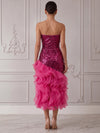 Sequins Organza Mermaid Strapless Midi Cocktail Dresses with Ruffles