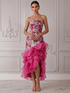 Jacquard Organza Mermaid Strapless Midi Cocktail Dresses with Ruffles