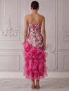 Jacquard Organza Mermaid Strapless Midi Cocktail Dresses with Ruffles