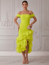 Chiffon Organza Mermaid Off Shoulder Midi Cocktail Dresses with Ruffles