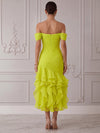 Chiffon Organza Mermaid Off Shoulder Midi Cocktail Dresses with Ruffles