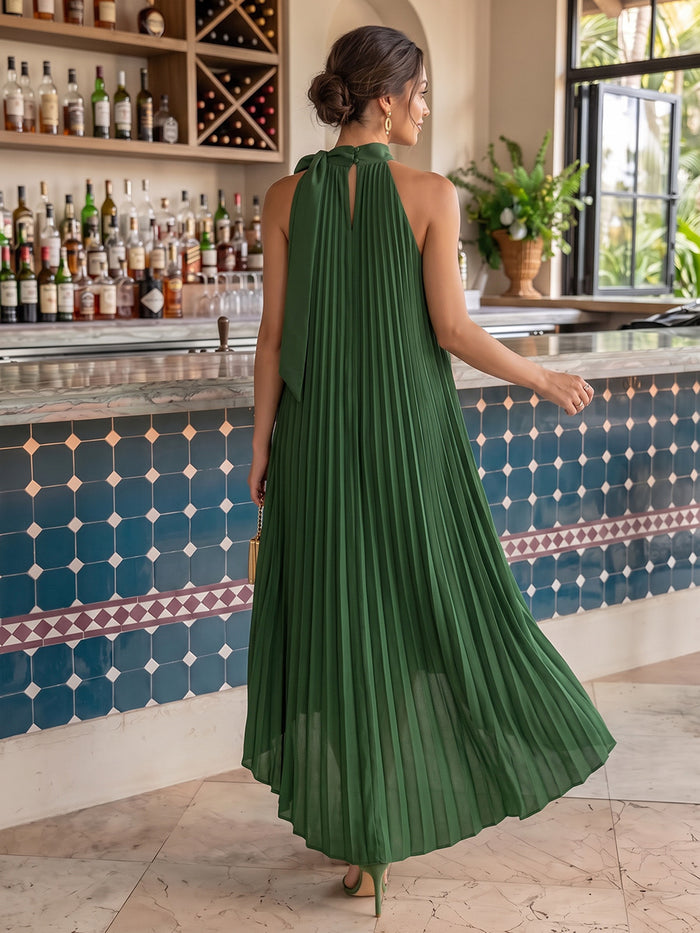 Chiffon A-Line High Neck Midi Cocktail Dresses with Delicate Pleated