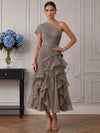 Chiffon A-Line One Shoulder Cocktail Dresses with Delicate Pleated