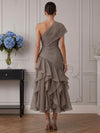 Chiffon A-Line One Shoulder Cocktail Dresses with Delicate Pleated