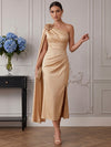 Satin Mermaid One Shoulder Cocktail Dresses with Draped Side Sash