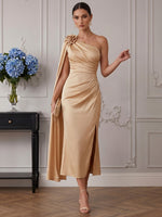 Satin Mermaid One Shoulder Cocktail Dresses with Draped Side Sash