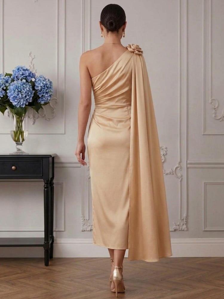Satin Mermaid One Shoulder Cocktail Dresses with Draped Side Sash