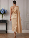 Satin Mermaid One Shoulder Cocktail Dresses with Draped Side Sash