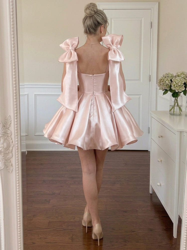 Satin A-Line Sweetheart Cocktail Dresses with Oversized Bow