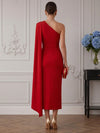 Jersey Mermaid One Shoulder Cocktail Dresses with Draped Side Sash