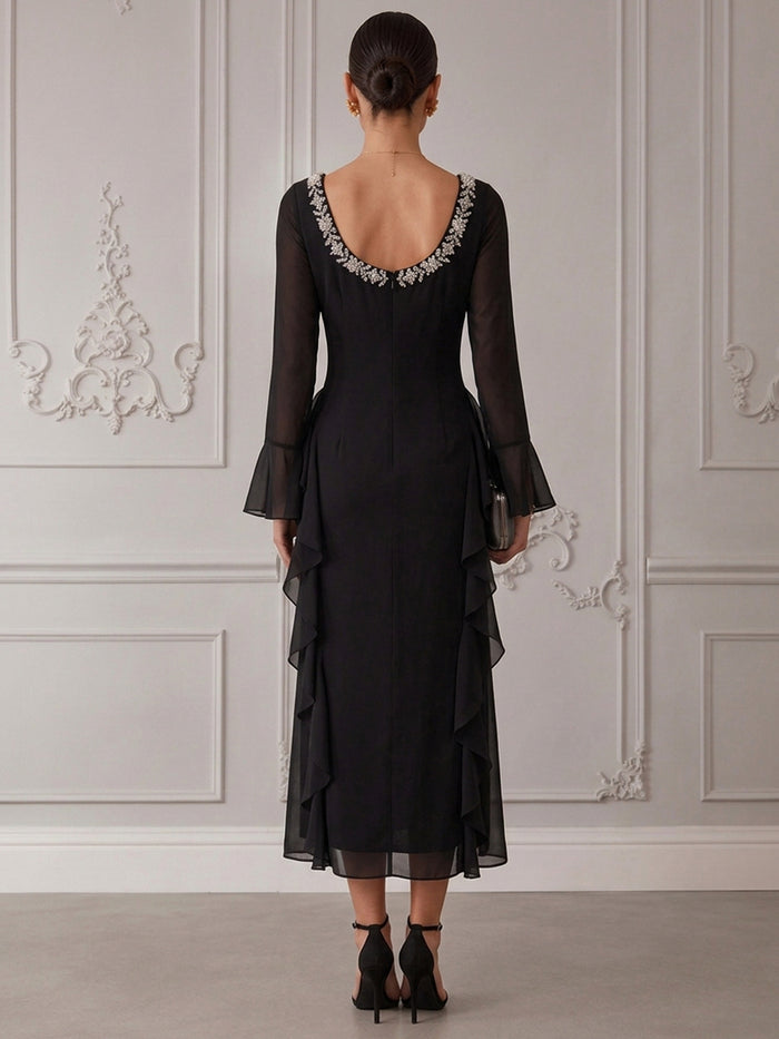 Chiffon A-Line Square Neck Cocktail Dresses with Ruffles