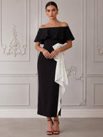 Jersey Sheath Off Shoulder Cocktail Dresses with Oversized Bow