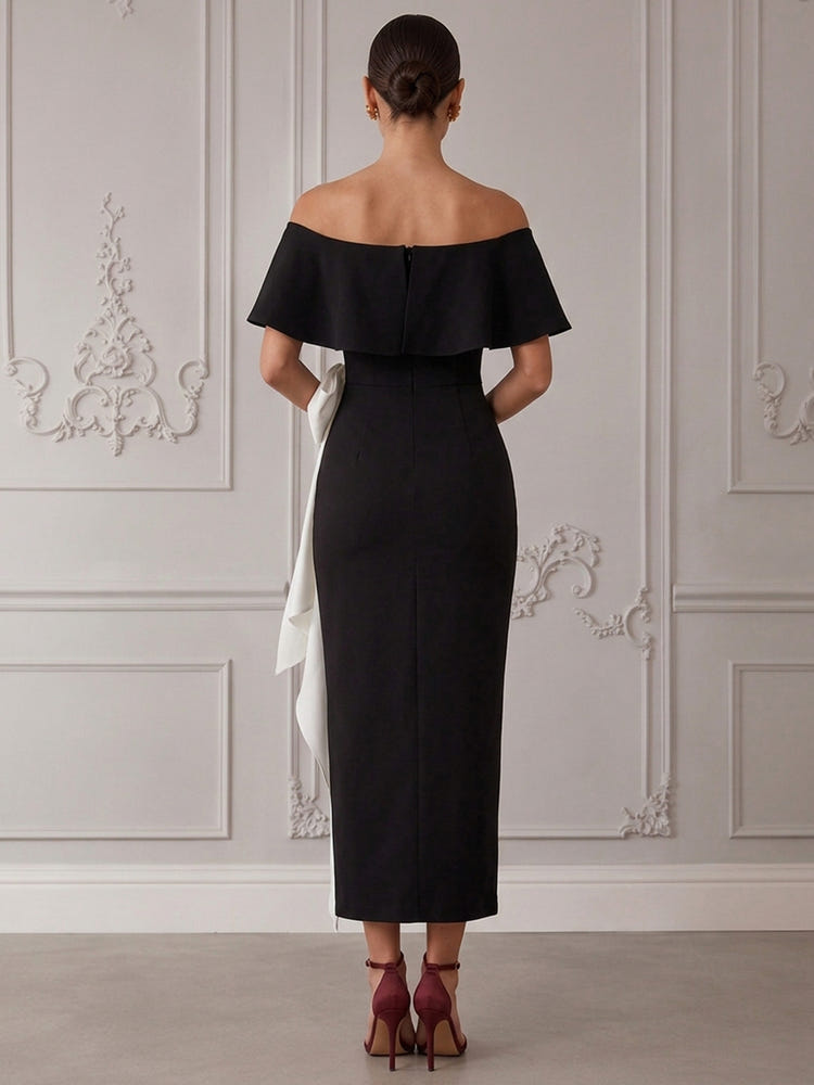 Jersey Sheath Off Shoulder Cocktail Dresses with Oversized Bow