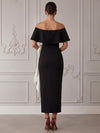 Jersey Sheath Off Shoulder Cocktail Dresses with Oversized Bow
