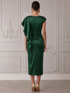 Satin Sheath Boat Neck Cocktail Dresses with Ruffles