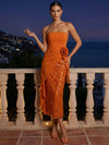 Chiffon Sheath Strapless Cocktail Dresses with Sequin Embroidery