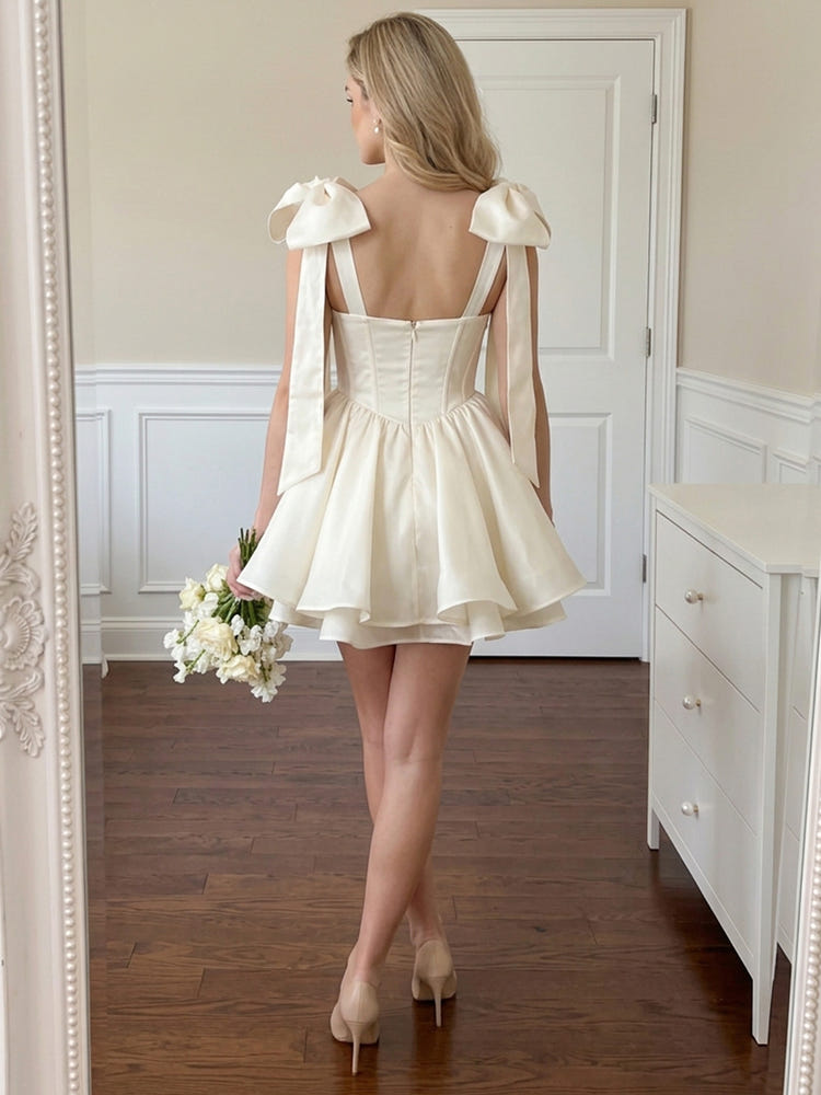 Satin A-Line Sweetheart Cocktail Dresses with Oversized Bow
